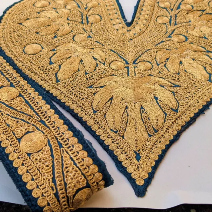 Navy Blue & Golden Boab naal Design Traditional Neck Tilla Embroidery Patch with (4.5m) Lace - Image 2