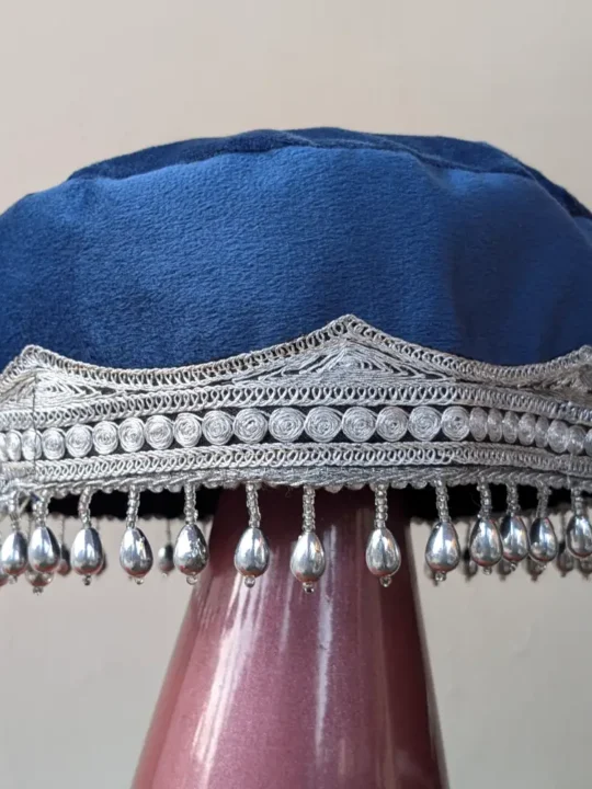 Royal Blue Velvet Bridal Cap with Delicate Tilla Craftsmanship