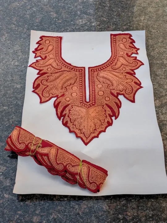 Red & Copper Kashmiri Tilla Embroidery Patch Chinar Motifs with (4.3m) Lace