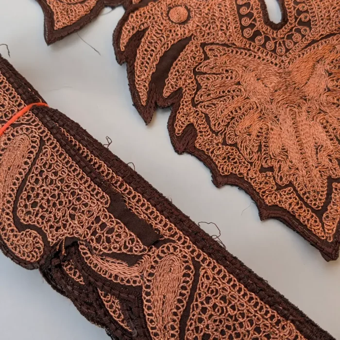 Brown & Copper Kashmiri Tilla Embroidery Patch Chinar Motifs with (4.3m) Lace - Image 2
