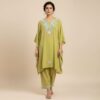 Elegant Kashmiri Lime Green Boothidar Kaftan Set in Summer Cool Fabric with Aari Work - Nowhatta Collection