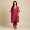 Lightweight Pink Summer Cool Kashmiri Side Panel Kaftan Set with Aari Embroidery - Nowhatta Collection