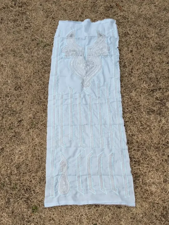 Cyan Blue & Silver Designer Kashmiri Tilla Embroidered Patch with Sleeve, Daman, and Booti