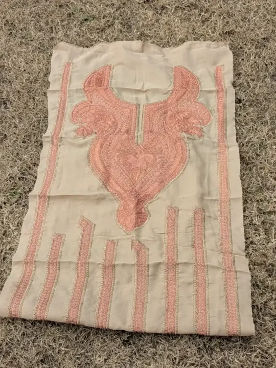 Beige & Copper Designer Kashmiri Tilla Embroidered Patch with Sleeve, Daman, and Booti