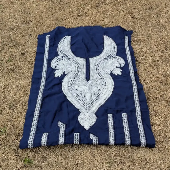 Indigo Blue & Siver Designer Kashmiri Tilla Embroidered Patch with Sleeve, Daman, and Booti - Image 2