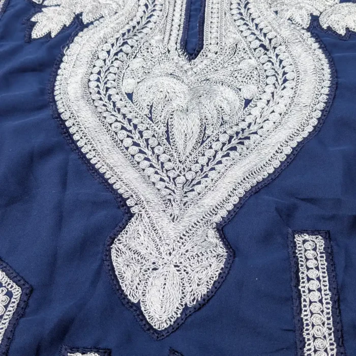 Indigo Blue & Siver Designer Kashmiri Tilla Embroidered Patch with Sleeve, Daman, and Booti - Image 3