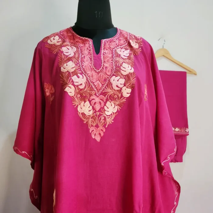 Soft & Elegant Kashmiri Boothidar Kaftan Set with Aari Work in Summer Cool Fabric – Nowhatta Collection - Image 2