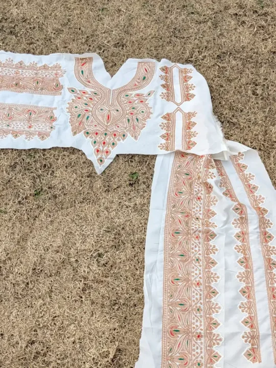 White & Golden Designer Tilla Patch With Border, Pocket and Sleeves Lace – Koraab Collection