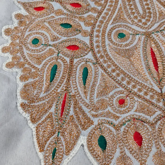 White & Golden Designer Tilla Patch With Border, Pocket and Sleeves Lace – Koraab Collection - Image 3