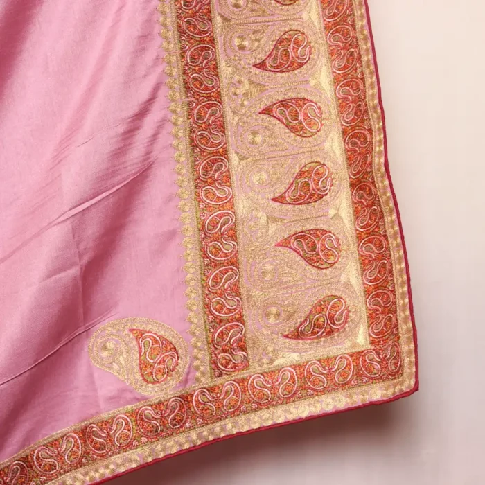 Pinkish Silk Saree with White Sozni and Zari Embroidery - Roshe Collection - Image 4