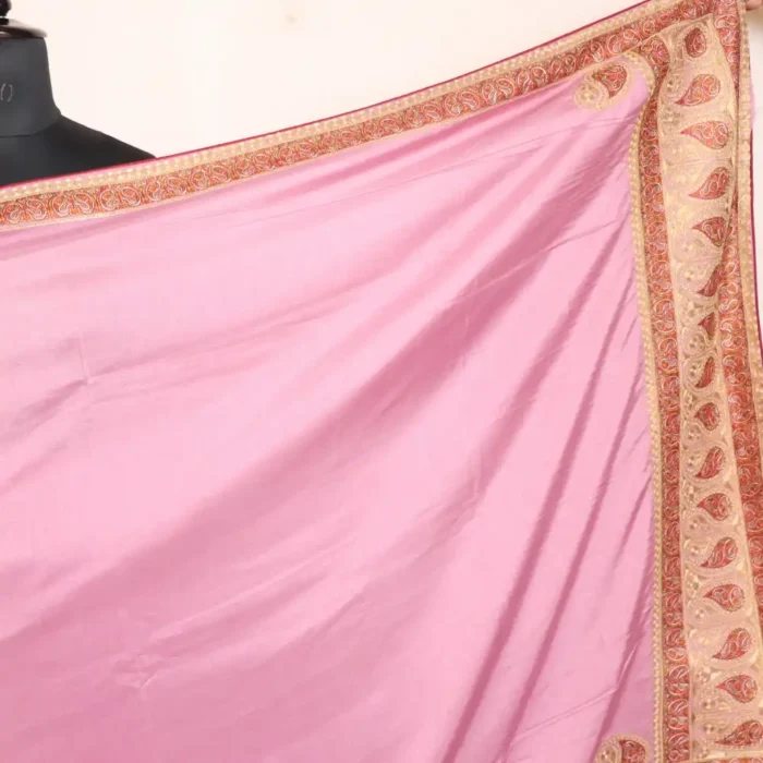 Pinkish Silk Saree with White Sozni and Zari Embroidery - Roshe Collection - Image 3