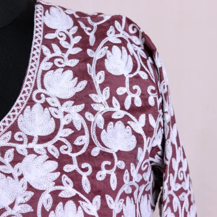 Pamposh All Over Embroidered Brown Short Kurti - Khayam collection - Image 3
