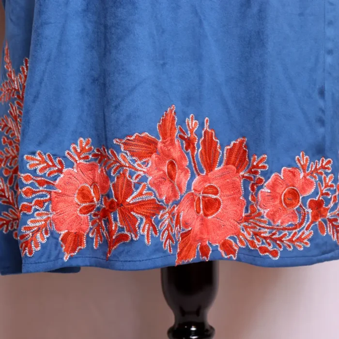 Elegant Royal Blue Designer Velvet Pheran with Aari and Zari Embroidery - Nowhatta Collection - Image 3