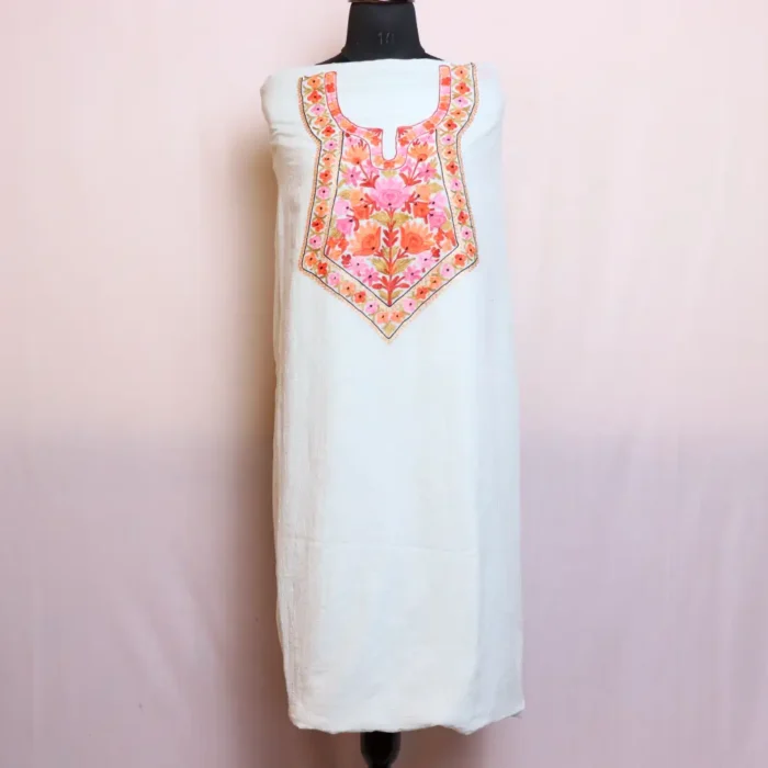 Powder Blue 2PC Crush Cotton Suit With Kashmiri Ari and Tilla Work - Dal Gate Collection - Image 2