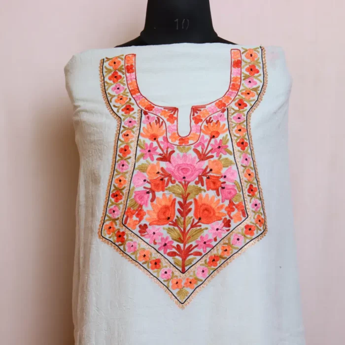 Powder Blue 2PC Crush Cotton Suit With Kashmiri Ari and Tilla Work - Dal Gate Collection