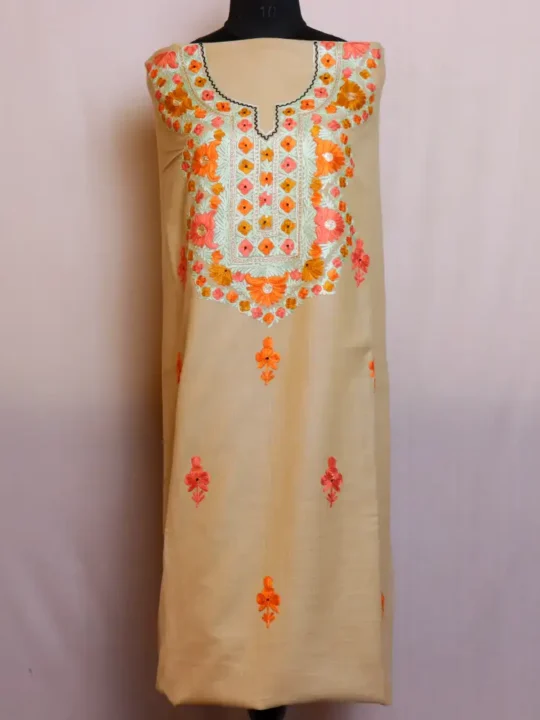 Cream Color 2PC Kashmiri Cotton Suit With Boothi Ari Work - Dal Gate Collection