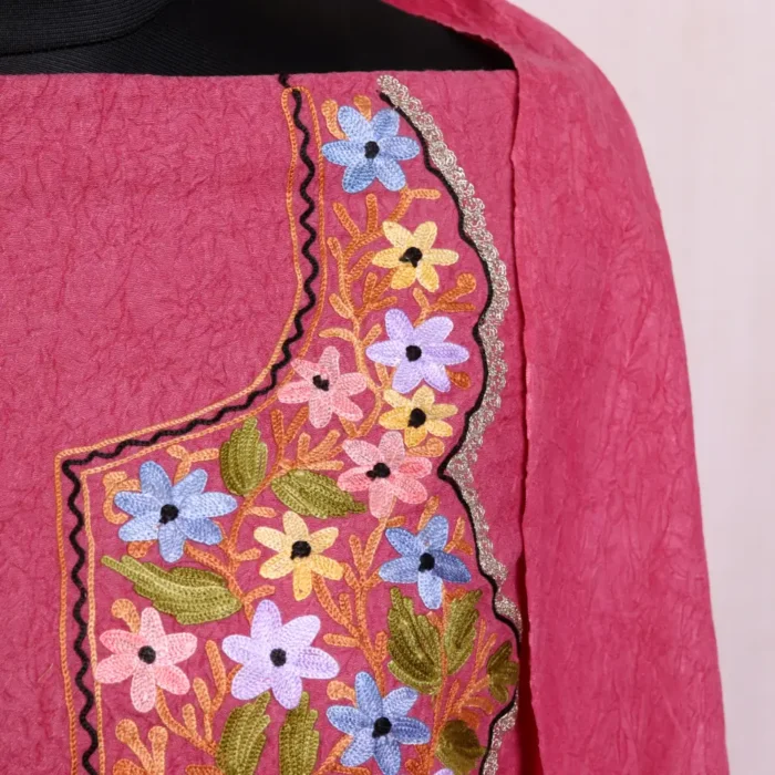 Pink 3pc Crush Cotton Kashmiri Suit With Dupatta and Aari Embroidery - Dal Gate Collection - Image 3