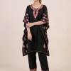 Kashmiri Side Panel Black Summer Cool Kaftan Set with Aari Work - Nowhatta Collection