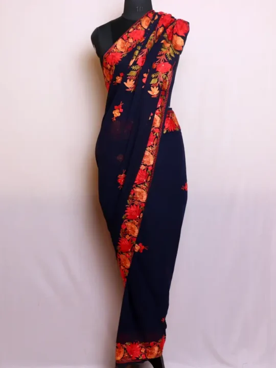 Indigo Blue Heavy Aari Embroidered Georgette Saree - Zikr Collection