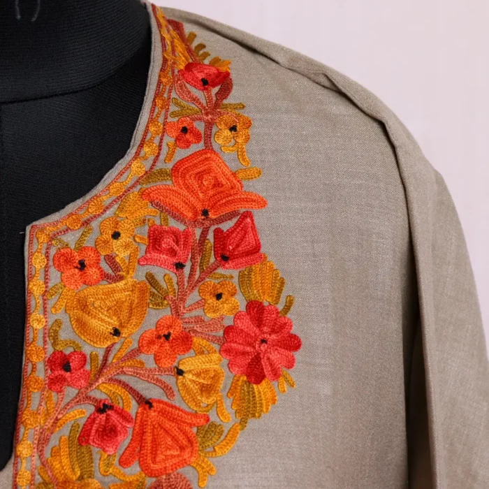 Soft and Stylish Beige Cotton Kashmiri Kurti for Summer - Nowhatta Collection - Image 3