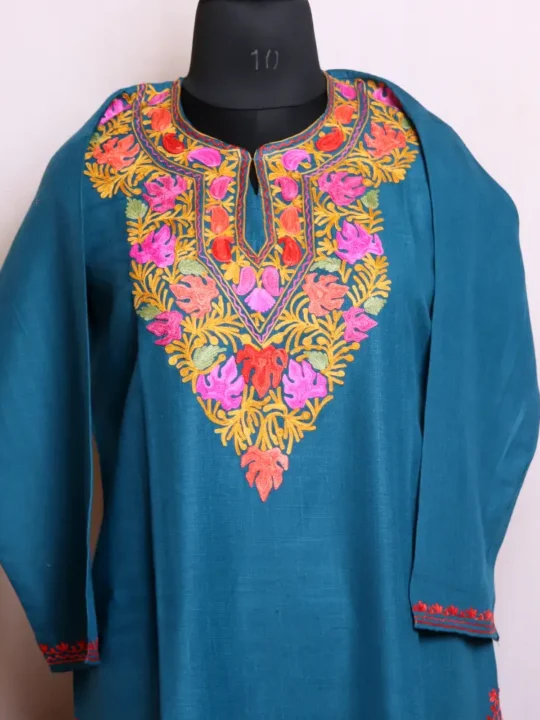 Classic Cotton Blue Kashmiri Kurti for Summer Days - Nowhatta Collection