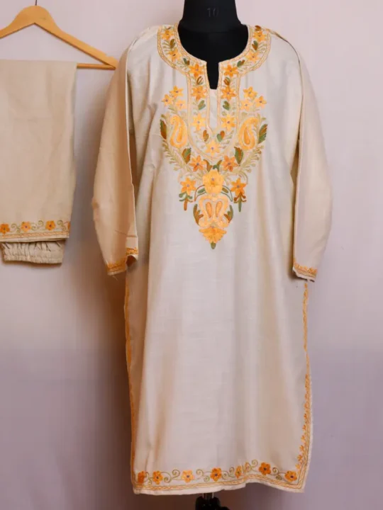 Cream Color Cotton Kurta | Co-ord Set with Aari Embroidery - Baghmehtab Collection