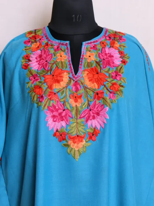 Breezy Kashmiri Blue Long Summer Kaftan Dress in Summer Cool Fabric - Zikar Collection