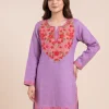 purple short kashmiri kurti with aari embroidery