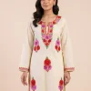 Trendy Cream Color Kashmiri Short Kurti Dress in Cotton with Fine Aari Embroidery - Zikar