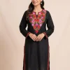Beautiful Black Kashmiri Aari Embroidered Cotton Kurti Dress - Zikar Collection