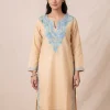 pale yellow kashmiri kurti with aari embroidery