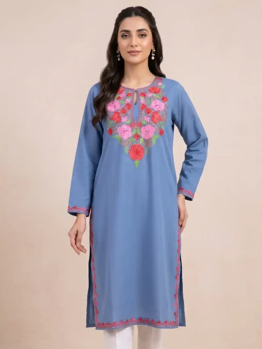 grey kashmiri kurti with aari embroidery