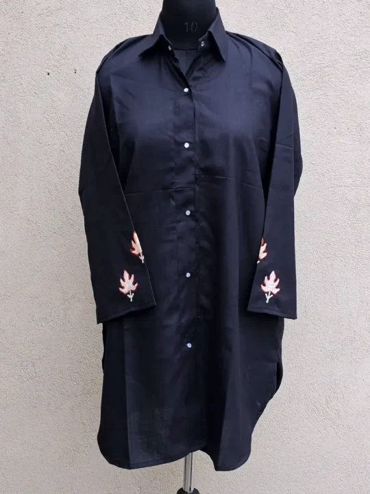 Black Western Top with Aari Embroidery | Collar Style with Buttons