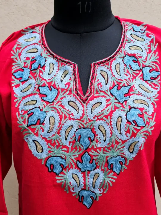 Red Kashmiri Work Top with Aari Embroidery