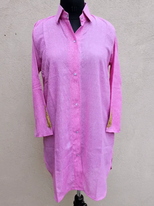 Purple Western Top with Tilla Embroidery | Collar Style with Buttons