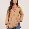 Adorable Summer Cool Beige Colored Short Kurti with Beautiful Kashmiri Aari Embroidery - Baghmehtab Collection