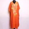 Simple and Elegant Kashmiri Long Rustic Orange Kaftan with Aari Embroidery - Dalgate Collection
