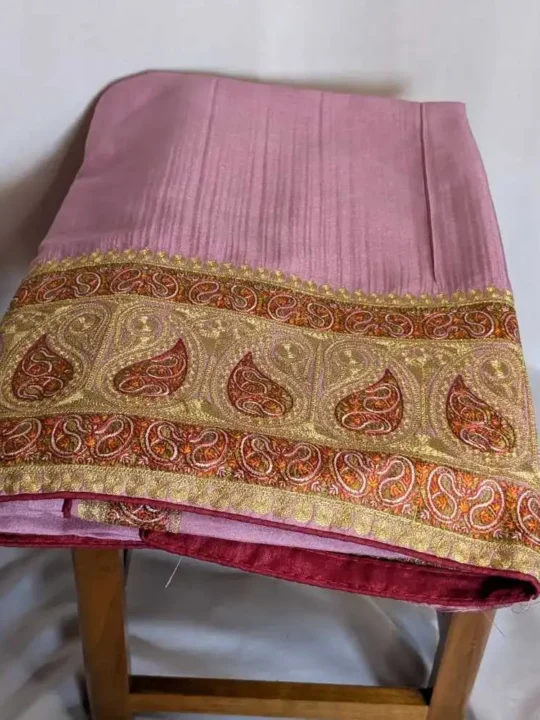 Pinkish Silk Saree with White Sozni and Zari Embroidery - Roshe Collection