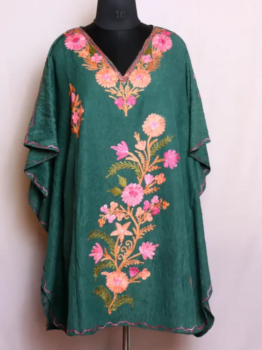 Stylish Kashmiri Short Dark Green Kaftan for Summer - Dalgate Collection