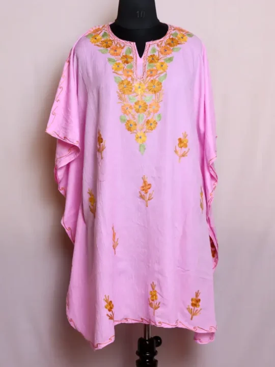 Kashmiri Short Pink Kaftan in Crush Cotton - Dalgate Collection