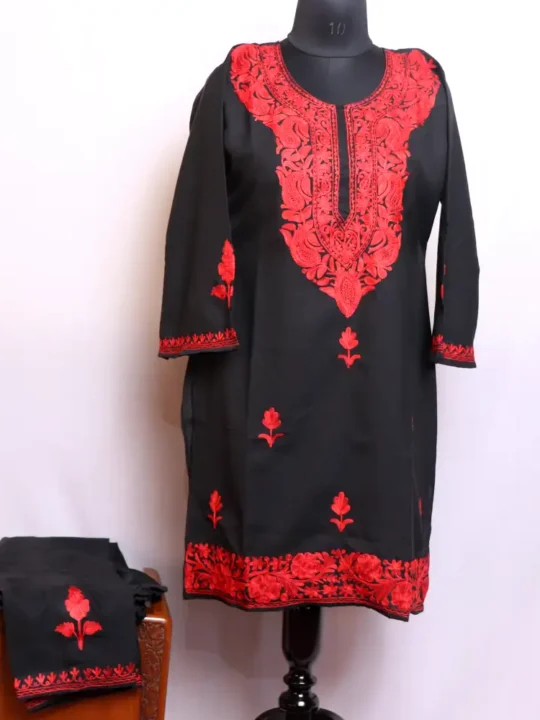 Kashmiri Black Kadhai Kurta | Co-ord Set in Summer Cool Fabric - Dalgate Collection
