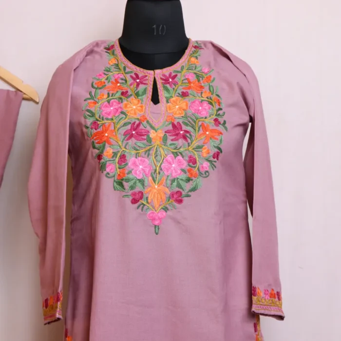Pinkish Summer Cool Kurta Set with Aari Embroidery - Nowhatta Collection - Image 2