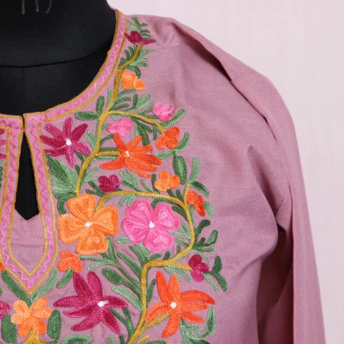 Pinkish Summer Cool Kurta Set with Aari Embroidery - Nowhatta Collection - Image 3