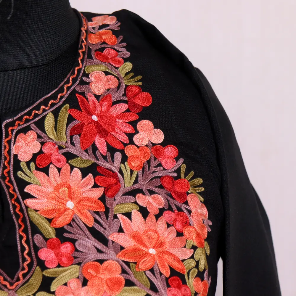 Kashmiri Black Summer Cool Kurta Set with Aari Embroidery - Nowhatta Collection - Image 3
