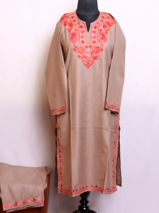 Summer Wear Beige Color Cotton Kurta Set with Aari Embroidery - Nowhatta Collection