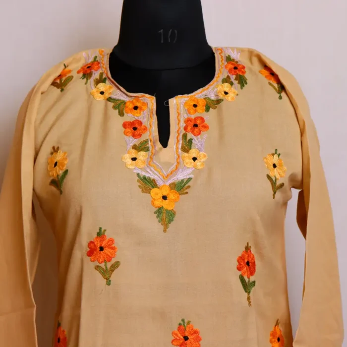 Elegant Creamy Summer Cool Kashmiri Embroidery Short Kurti - Baghmehtab Collection - Image 2