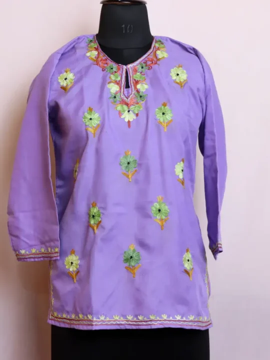 Purple Stylish Kashmiri Aari Work Short Kurti in Summer Cool Fabric - Baghmehtab Collection