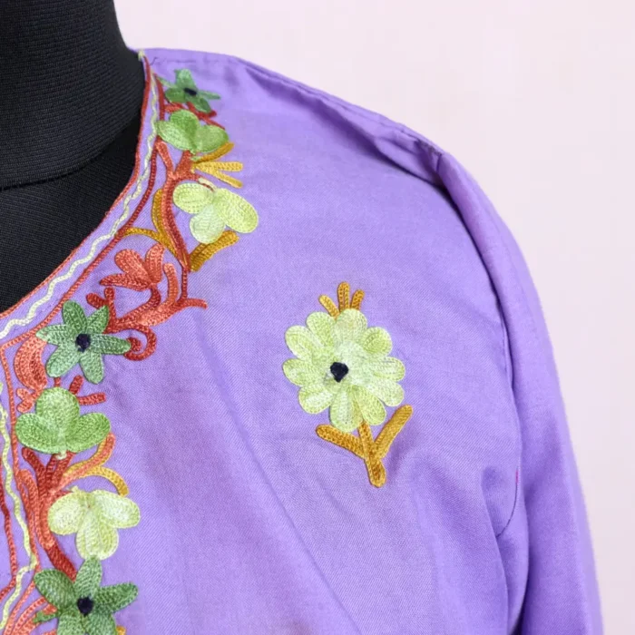 Purple Stylish Kashmiri Aari Work Short Kurti in Summer Cool Fabric - Baghmehtab Collection - Image 3