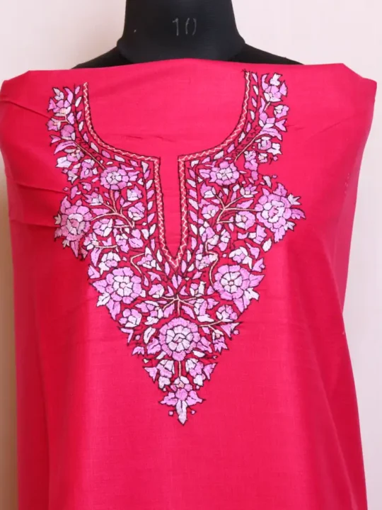 Elegant Kashmiri 2 Pc Pink Cotton Suit  with Hand Sozni & Paper Machie embroidery