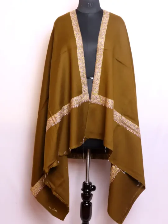 Kashmiri Brown Women Shawl in Toosha with Hand Sozni Embroidery - Barzul Collection